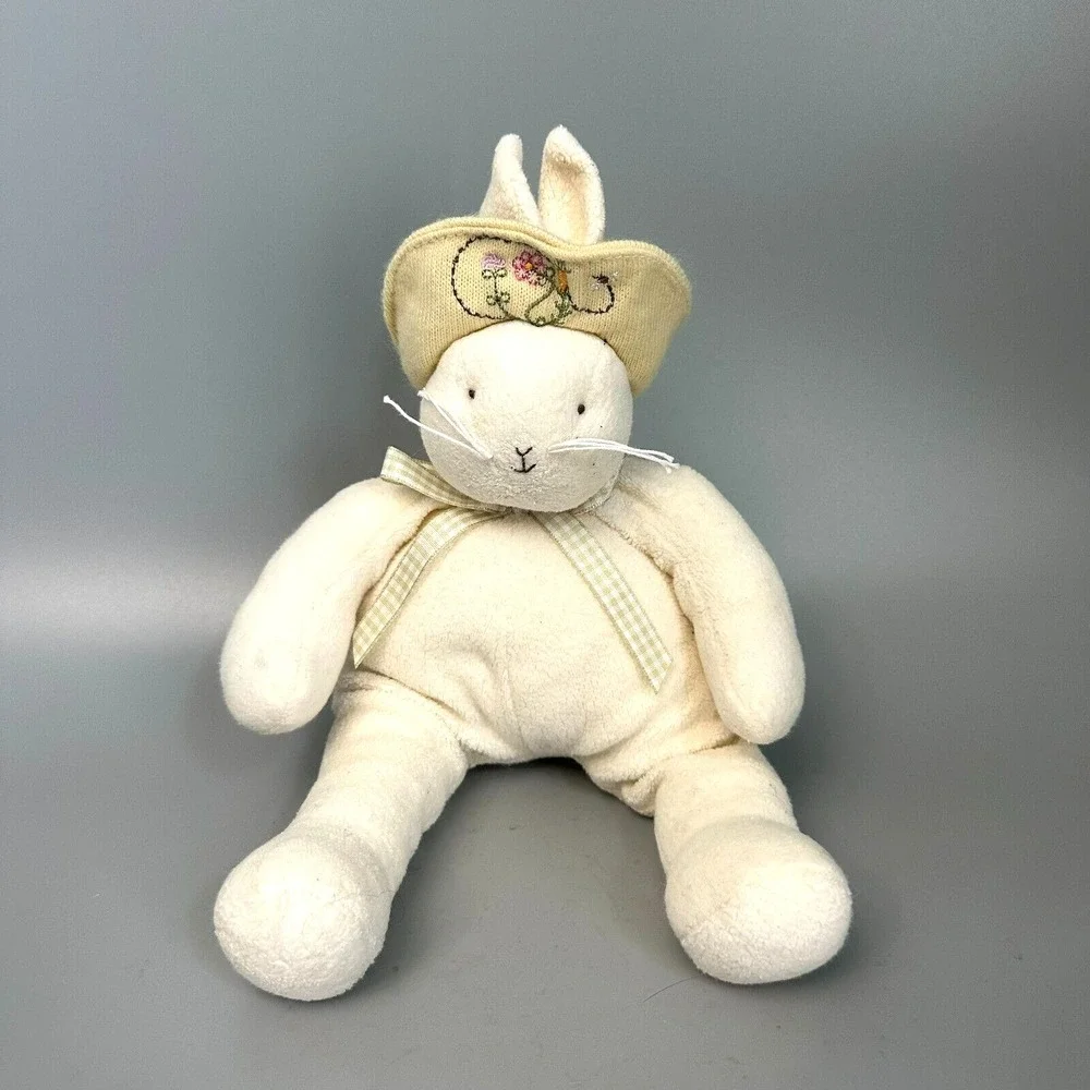 Bunnies By The Bay Plush Bunny Rabbit Cream Terry Cloth Floral Sun Hat 10 inch